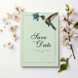 Minzgrün goldfarbener Kolibri Save the Date Einladung