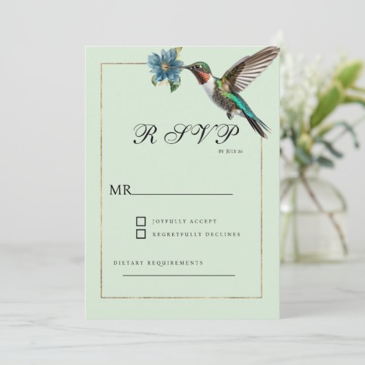 Minzgrün goldfarbener Kolibri-UAWG Einladung (Stehend Vorderseite)