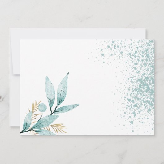 Minzgrün, goldfarbenes Blattwerk Danke Einladung (Rückseite)