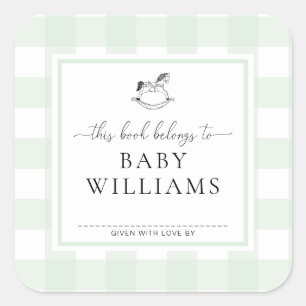 Minzgrün kariert Schaukelpferd-Exlibris-Aufkleber Quadratischer Aufkleber