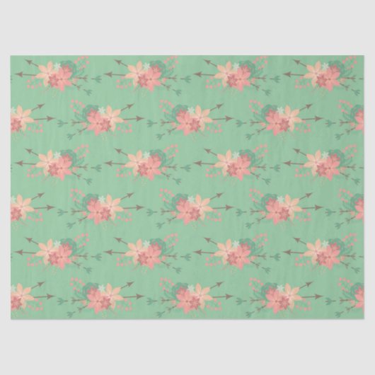 Minzgrün mit Korallengraben und Pfeilen-Dekoupage Seidenpapier (Vorderseite)