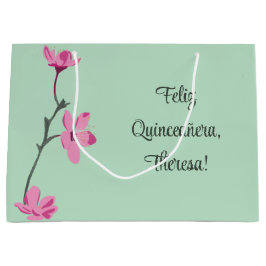 Minzgrün mit rosa Kirschblüten Personalisiert Große Geschenktüte