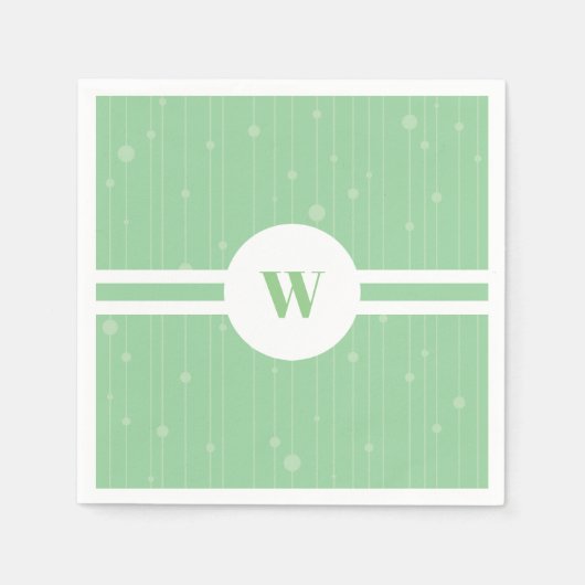 Minzgrün Muster Monogramm in Rundrahmen Serviette (Vorderseite)