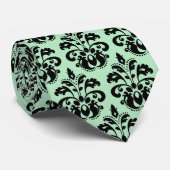 Minzgrün schwarz | Vintager Damast Krawatte (Gerollt)