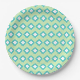 Minzgrün und Aquamarines Tribal-Ikat-Muster Pappteller