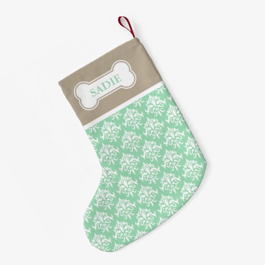 Minzgrün und beige Damaskus mit Knochen- und Pet-N Kleiner Weihnachtsstrumpf (Rückseite (Hängend))