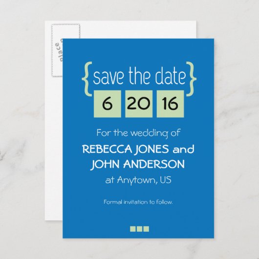 Minzgrün und blau Save the Date Postkarte (Vorne/Hinten)