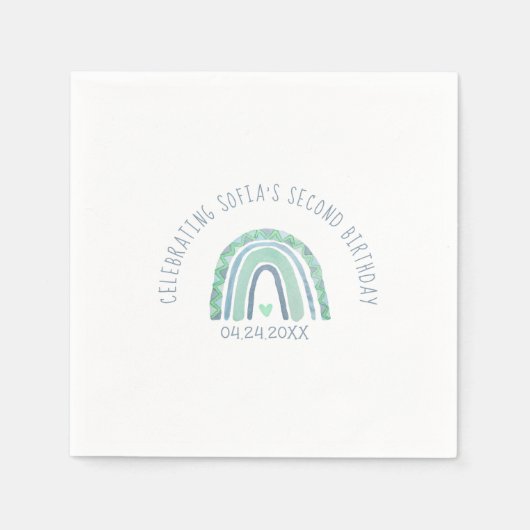 Minzgrün und blau-tönige Teller aus Regenbogenpapi Serviette (Vorderseite)