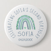 Minzgrün und blauer Boho Regenbogen Button (Vorderseite)