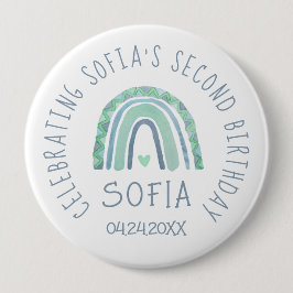 Minzgrün und blauer Boho Regenbogen Button