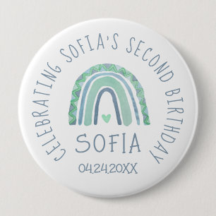 Minzgrün und blauer Boho Regenbogen Button