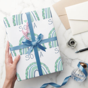 Minzgrün und blauer Boho Regenbogen Geschenkpapier