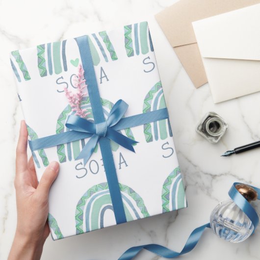 Minzgrün und blauer Boho Regenbogen Geschenkpapier (Schenken)
