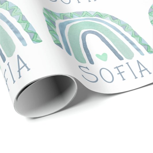 Minzgrün und blauer Boho Regenbogen Geschenkpapier (Rolleneckpunkt)