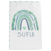 Minzgrün und blauer Boho Regenbogen Mittlere Geschenktüte (Vorderseite)