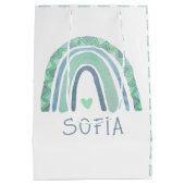 Minzgrün und blauer Boho Regenbogen Mittlere Geschenktüte (Rückseite)