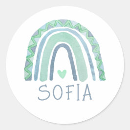 Minzgrün und blauer Boho Regenbogen Runder Aufkleber