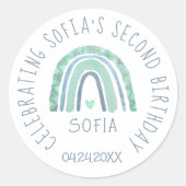 Minzgrün und blauer Boho Regenbogen Runder Aufkleber (Vorderseite)