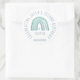 Minzgrün und blauer Boho Regenbogen Runder Aufkleber