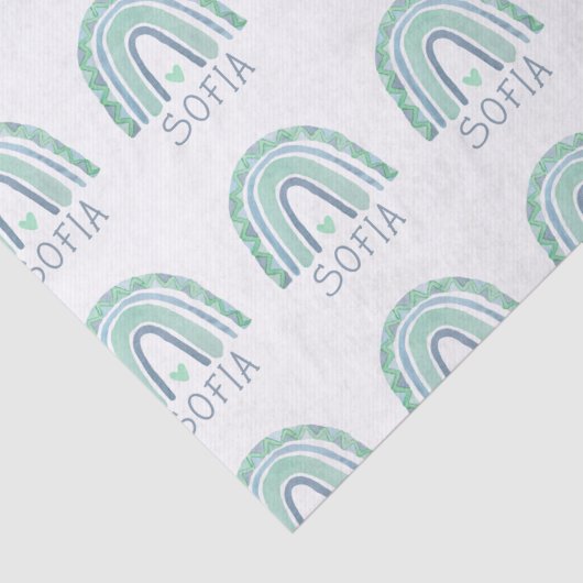 Minzgrün und blauer Boho Regenbogen Seidenpapier (Detail)