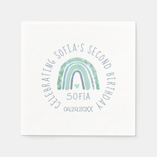 Minzgrün und blauer Boho Regenbogen Serviette (Vorderseite)