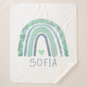 Minzgrün und blauer Boho Regenbogen Sherpadecke (Vorderseite)