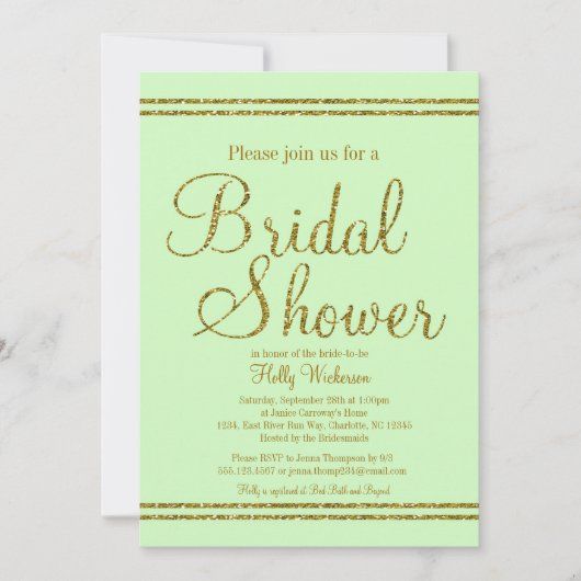 Minzgrün und Goldbridal Polterabend Einladung (Vorderseite)