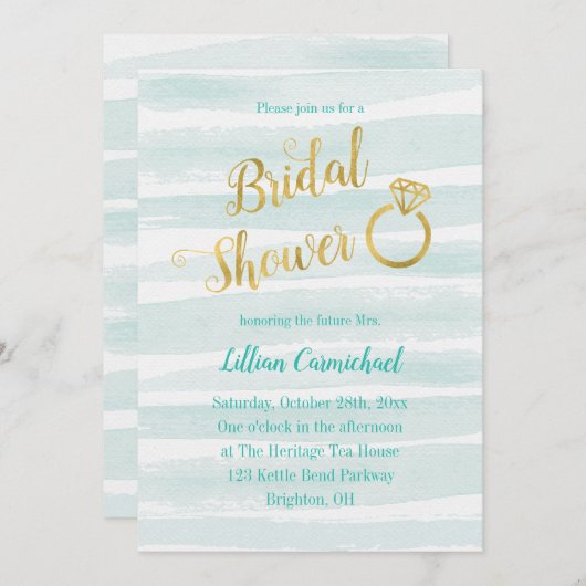 Minzgrün und goldenes Brautparty Einladung (Vorne/Hinten)