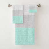 Minzgrün und graues Crosshatch-Muster, Badhandtuch Set (Insitu)