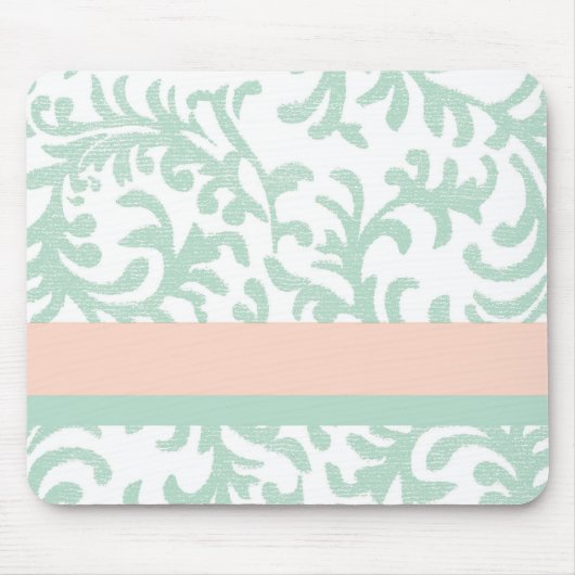 Minzgrün und Pfirsichrosa Blumenmuster Mousepad (Vorne)