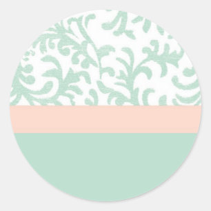 Minzgrün und Pfirsichrosa Blumenmuster Runder Aufkleber