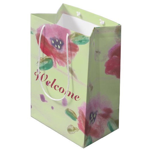 Minzgrün und rosa Blume Mittlere Geschenktüte (Rückseite Schrägansicht)