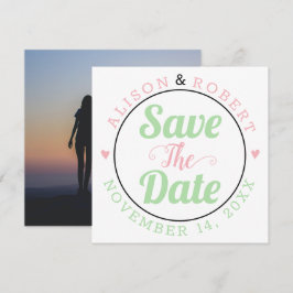 Minzgrün und rosa Typografie-Foto auf der Rückseit Save The Date