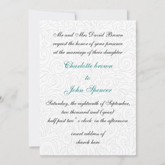 Minzgrün und schwarz wirbelnde Grenzhochzeit Einladung (Rückseite)