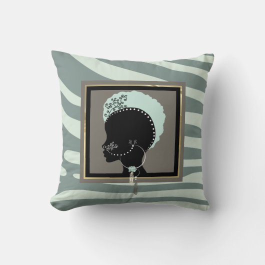 Minzgrün und schwarzer Zebradruck Kissen (Vorderseite)