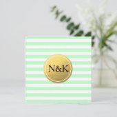 Minzgrün und weiß gestreifte goldene Folie Einladu Einladung (Stehend Vorderseite)