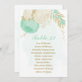 Minzgrün und weiße Blume, goldene Sitzkarte Einladung (Vorne/Hinten)