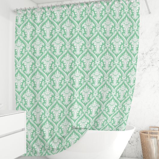 Minzgrün und weißer Damast Duschvorhang