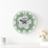 Minzgrün und weißer Fußball-Ball Große Wanduhr (Zuhause)