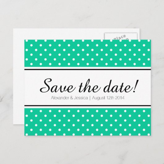 Minzgrün und weißer Punkt Save the Date Postkarte (Vorne/Hinten)