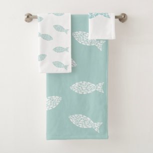 Minzgrün und weißer Wasserfisch Badhandtuch Set