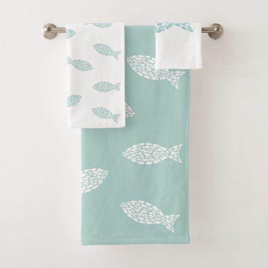 Minzgrün und weißer Wasserfisch Badhandtuch Set (Insitu)