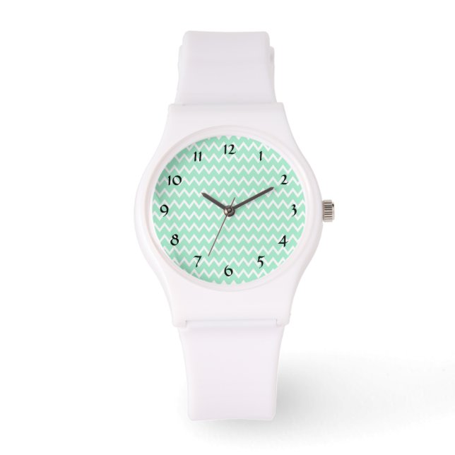 Minzgrün und Zickzack Muster Armbanduhr (Vorderseite)