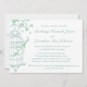 Minzgrün Vögel öffnen Käfig Hochzeit Einladung (Rückseite)