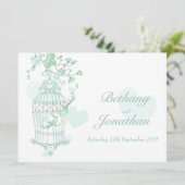 Minzgrün Vögel öffnen Käfig Hochzeit Einladung (Stehend Vorderseite)