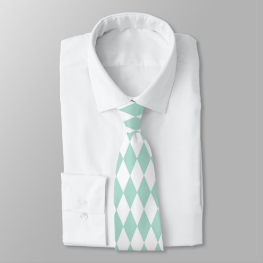 Minzgrün & weiß Diamantformen Retro Neck Tie Krawatte (Gebunden)