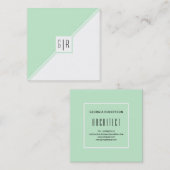 Minzgrün, weiße Dreiecke und Monogramm modern Quadratische Visitenkarte (Vorne/Hinten)