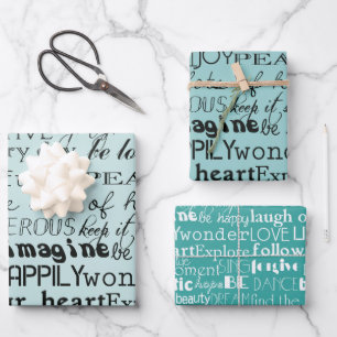 Minzgrün Weiße Inspirierende Worte Geschenkpapier Set