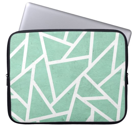 Minzgrün-weiße Mosaikmuster Laptopschutzhülle (Vorderseite)