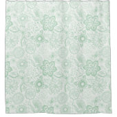 Minzgrün-weiße Retro-Blume und Schmetterlinge Duschvorhang (Vorderseite)
